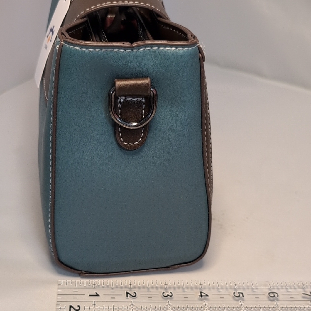 Zoha Teal and Brown Small Crossbody Purse Bag - Picture 7 of 8